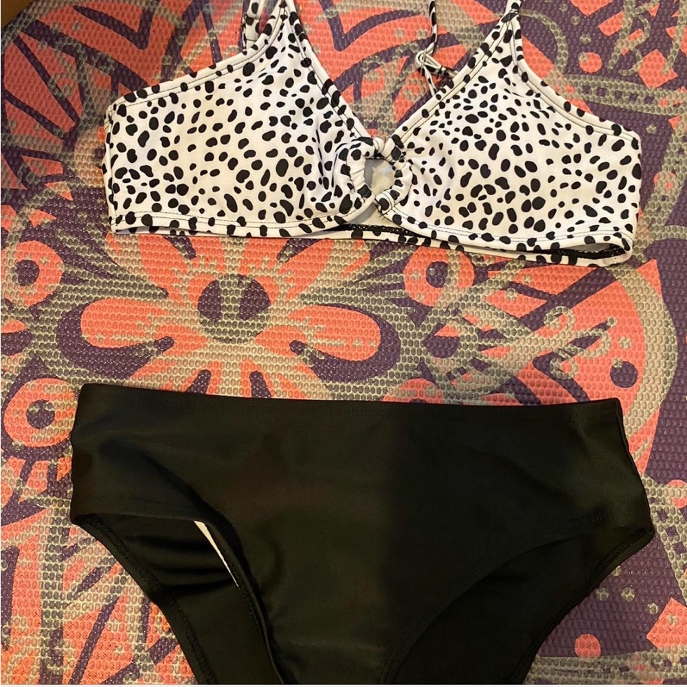 SHEIN Black and White Bikini Set with Animal Print